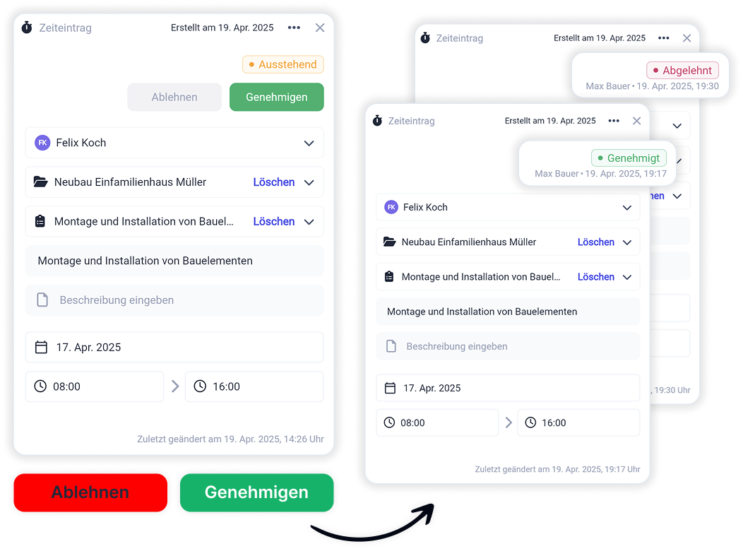 Zeiteinträge genehmigen oder ablehnen